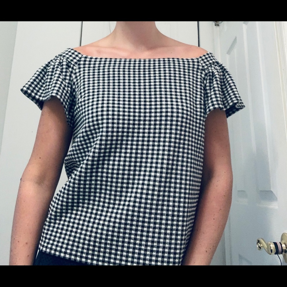 EXPRESS gingham off the shoulder top